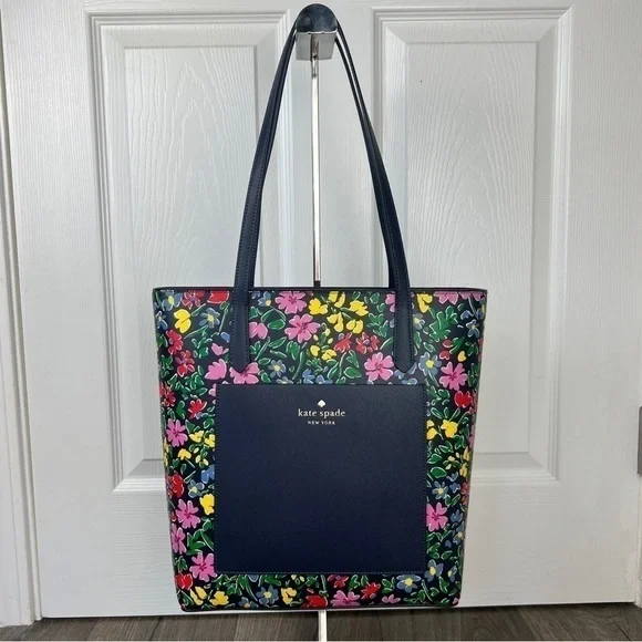 Kate Spade NWT Daily Tote Floral Statement Bag Navy Blue Bright Springtime Gift - Picture 8 of 14